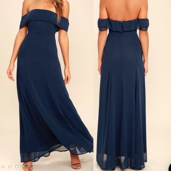 Lulus Dresses & Skirts - Lulu’s Perfectly Poised Off-the-Shoulder Maxi Navy Blue XS
